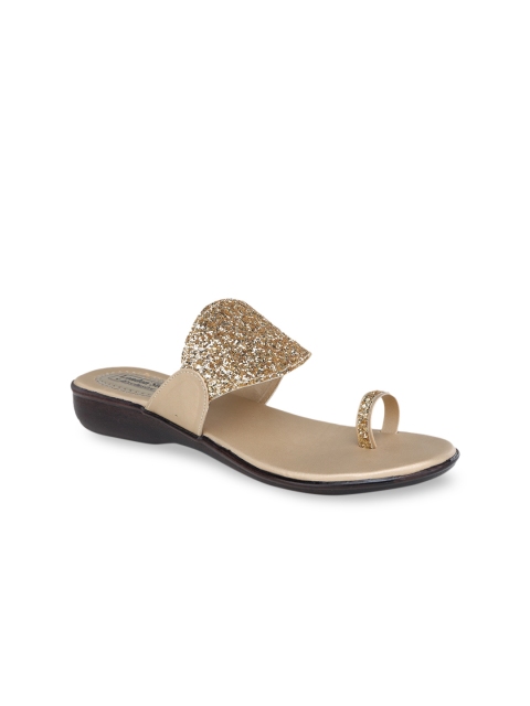 LONDON STEPS Women Gold-Toned Shimmer One Toe Flats