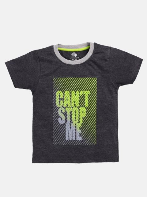 TAMBOURINE Boys Grey Melange Printed Round Neck T-shirt
