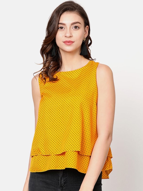 V2 Value & Variety Mustard Crepe Tiered Crop Top