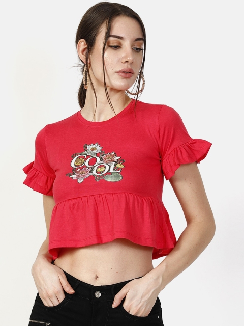 V2 Value & Variety Red Chambray Peplum Crop Top