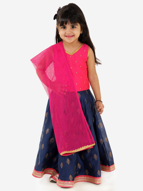 Lil Peacock Girls Pink & Navy Blue Embellished Ready to Wear Lehenga & Blouse with Dupatta
Lil Peacock Girls Pink & Navy Blue Embellished Ready to Wear Lehenga & Blouse with Dupatta