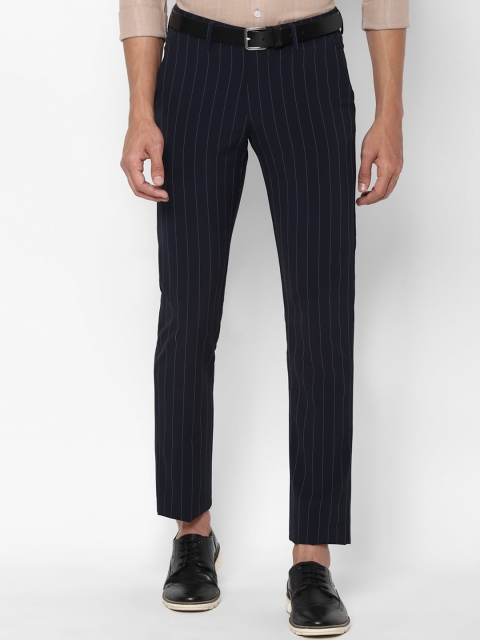 Allen Solly Men Navy Blue Slim Fit Striped Regular Trousers