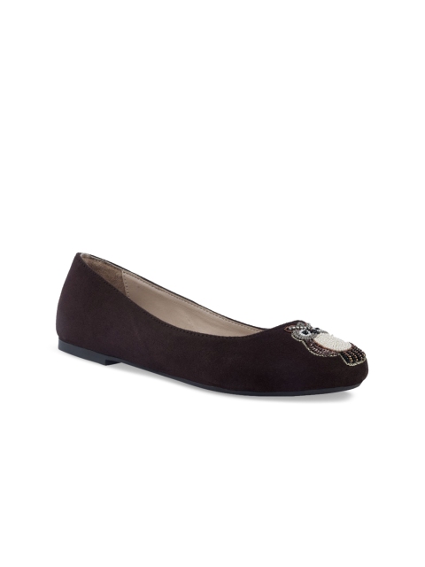 London Rag Women Brown Embellished Suede Ballerinas