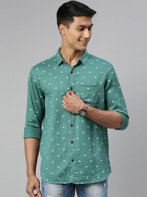 William White Men Green & Off-White Slim Fit Printed Casual Shirt 
William White Men Green & Off-White Slim Fit Printed Casual Shirt