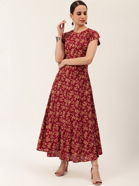 Rustorange Women Maroon Floral Printed Maxi Dress