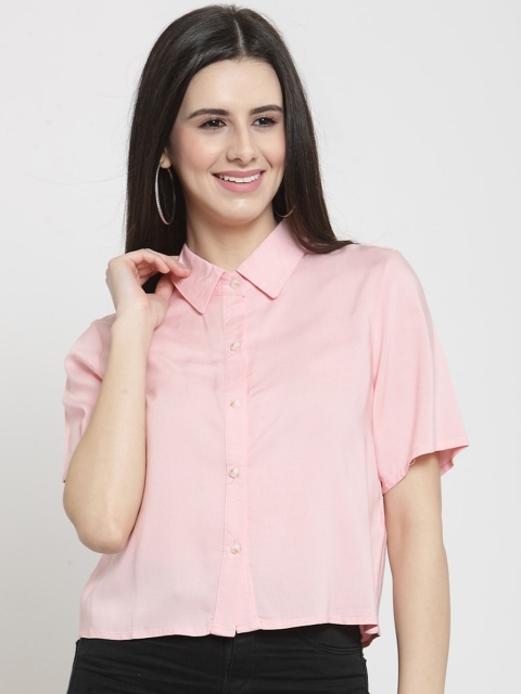 Global Republic Women Peach-Coloured Regular Fit Solid Casual Shirt
