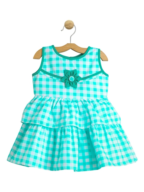The Magic Wand Infant Girls Green & White Cotton Checked Fit and Flare Dress