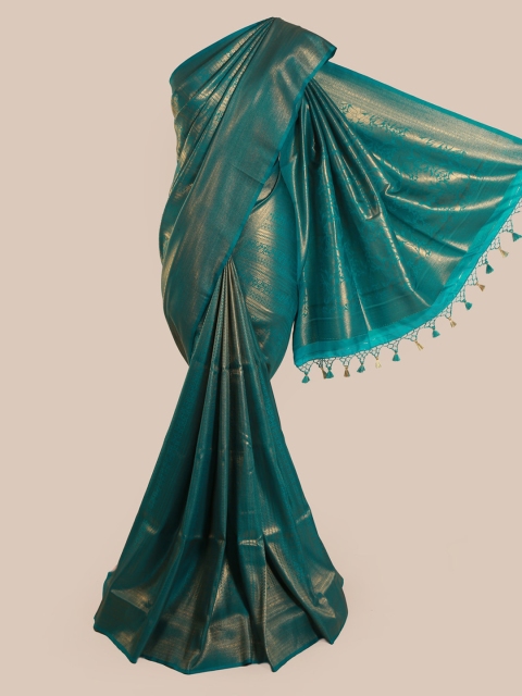 Pothys Green & Gold-Toned Pure Silk Woven Design Banarasi Saree