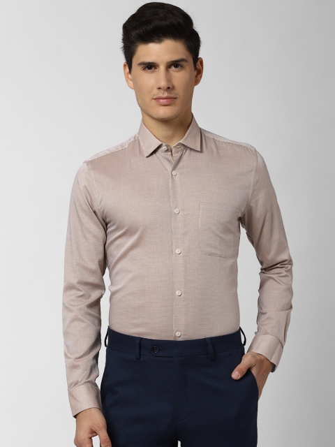 Peter England Elite Men Beige & White Slim Fit Checked Pure Cotton Formal Shirt