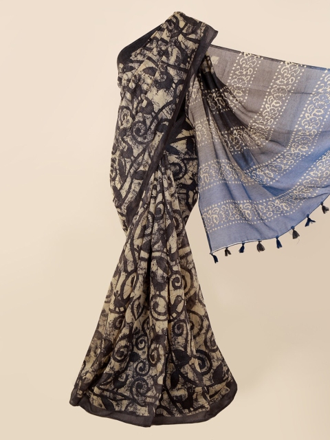 Pothys Grey & Beige Jute Cotton Printed Saree
