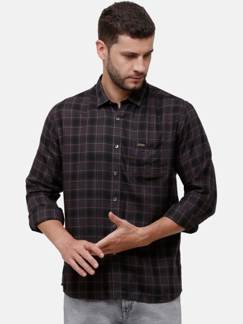 Alan Scott Men Black & Purple Regular Fit Checked Pure Cotton Casual Shirt