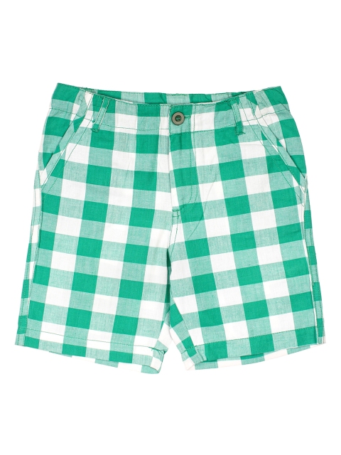 Lil Lollipop Boys Green & White Checked Cotton Regular Shorts