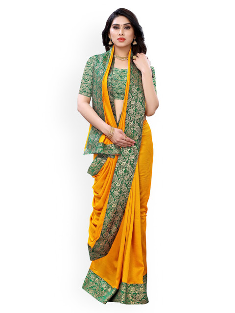 KALINI Mustard & Green Poly Silk Solid Saree
KALINI Mustard & Green Poly Silk Solid Saree
