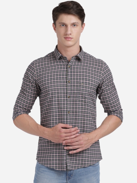 Crocodile Men Green Slim Fit Checked Pure Cotton Casual Shirt
