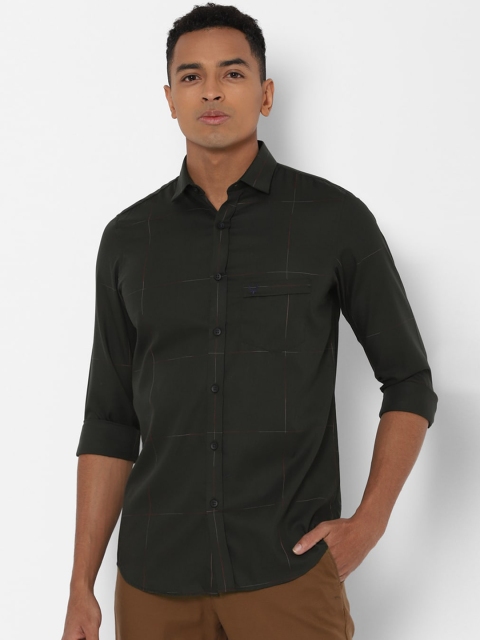 Allen Solly Men Olive Green Slim Fit Abstract Print Cotton Casual Shirt