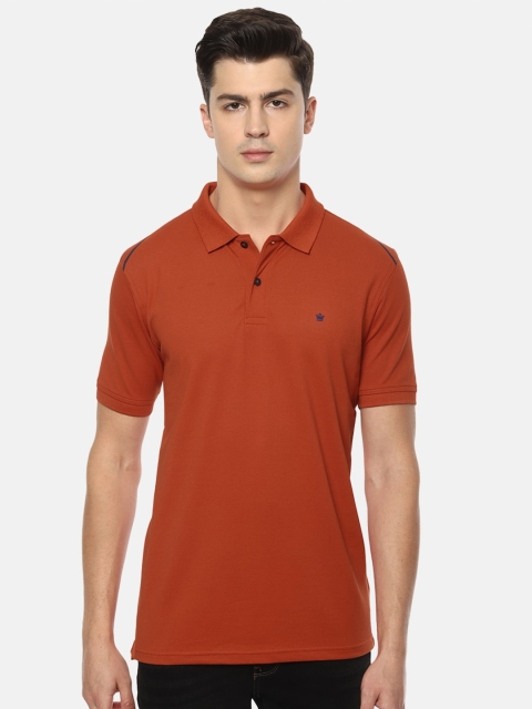 Louis Philippe Men Rust Orange Solid Polo Collar T-shirt