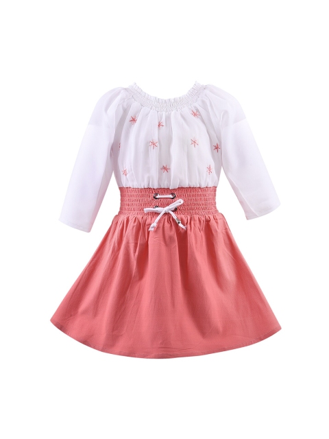 Wish Karo Peach-Coloured & White Embroidered Georgette Dress
