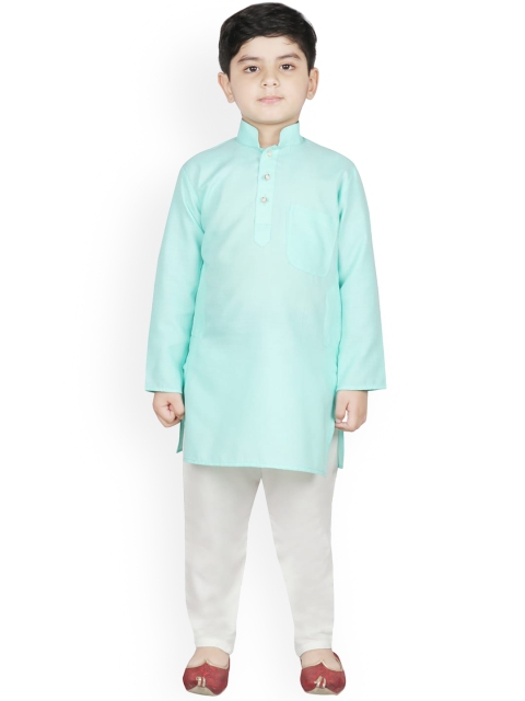 SG YUVRAJ Boys Sea Green & White Solid Kurta with Pyjamas