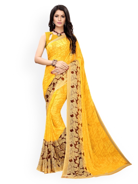 KALINI Yellow Printed Pure Georgette Saree