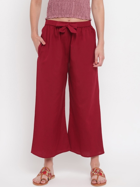 Aawari Women Red Solid Wide Leg Palazzos