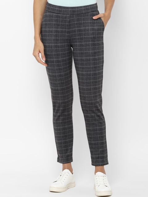 Allen Solly Woman Women Grey Regular Fit Checked Regular Trousers