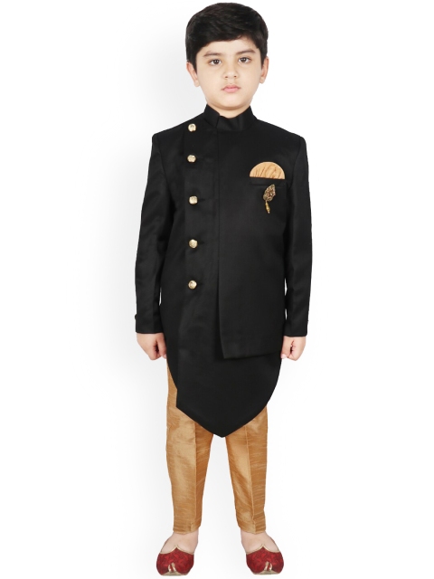 SG YUVRAJ Boys Black & Gold-Coloured Solid Sherwani Set