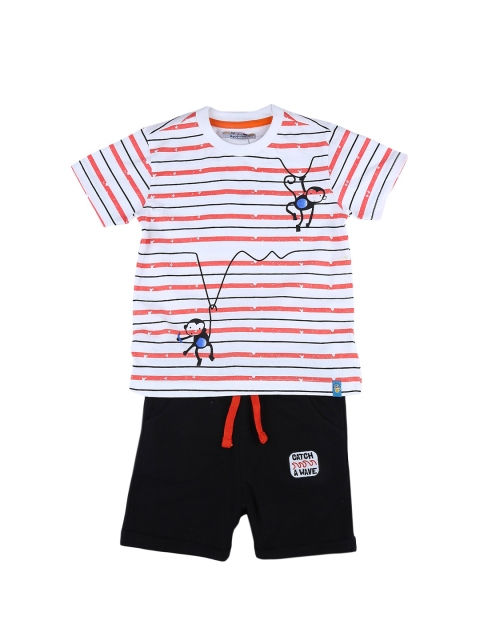 Nauti Nati Boys Black & White Striped T-shirt with Shorts