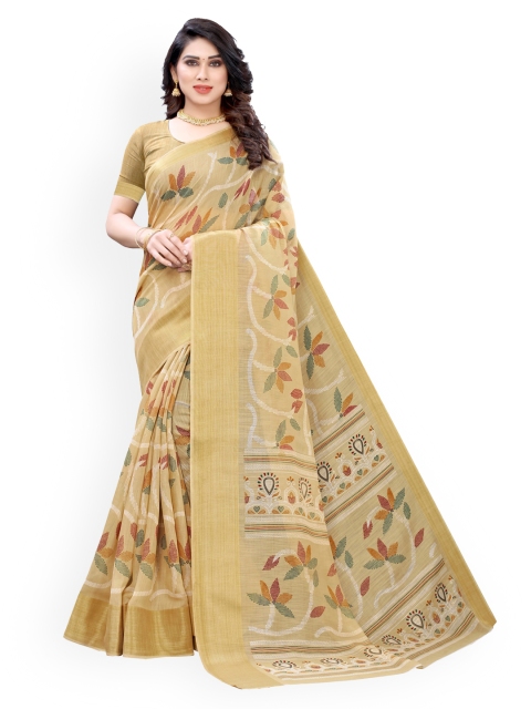 KALINI Beige Printed Polycotton Saree