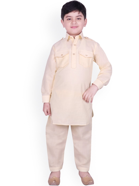 SG YUVRAJ Boys Yellow Solid Kurta with Pyjamas