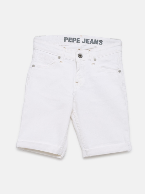 Pepe Jeans Boys White Solid Slim Fit Denim Shorts