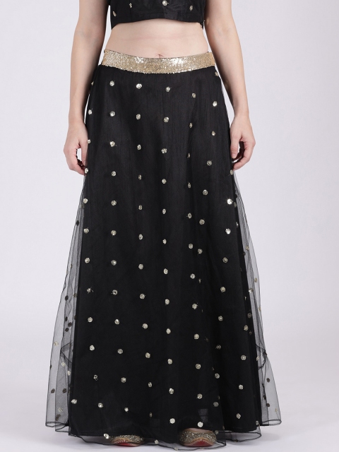 studio rasa Women Black & Gold-Coloured Embellished Flared Maxi Skirt
