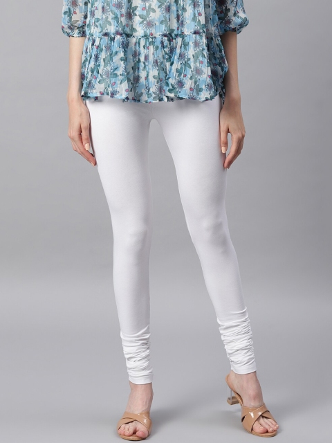 Janasya Women White Solid Churidar-Length Leggings