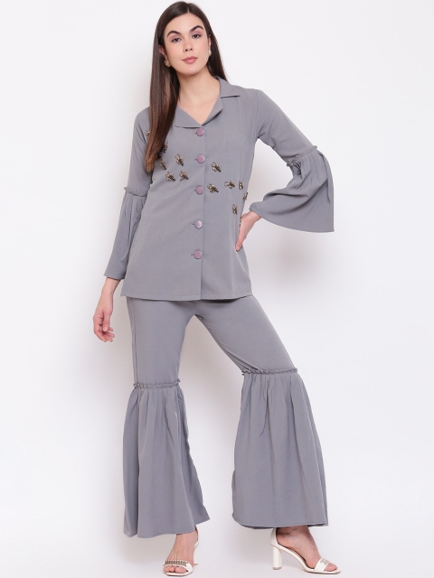Ashnaina Women Grey Self Design Kurta with Palazzos