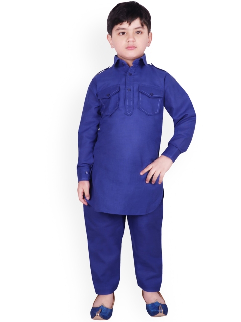 SG YUVRAJ Boys Blue Solid Kurta with Pyjamas