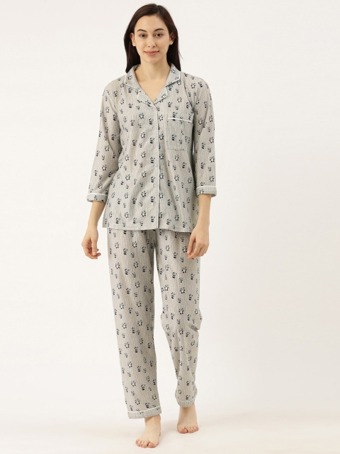 Bannos Swagger Women Grey & Black Printed Night suit