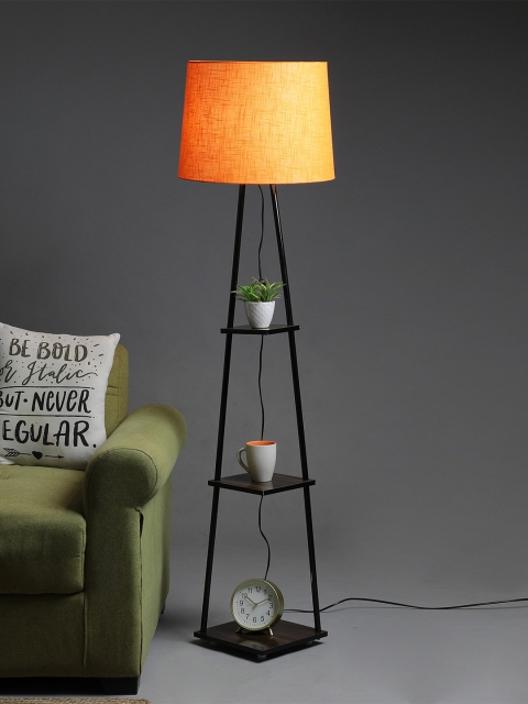 SANDED EDGE Orange & Black Solid Contemporary Shelf Lamp with Shade