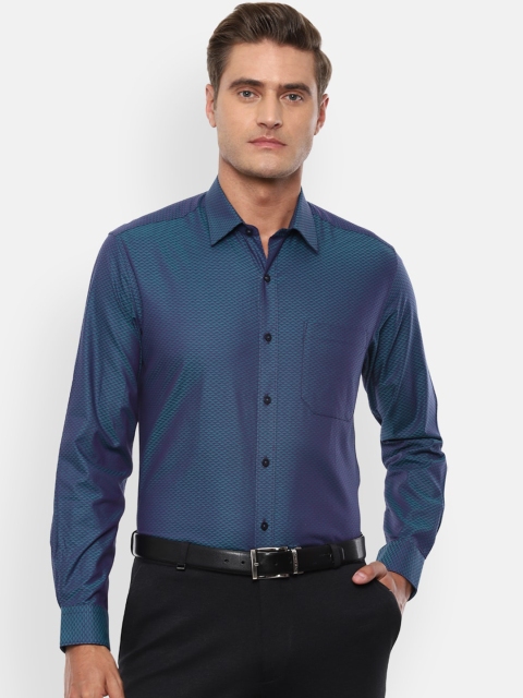 Louis Philippe Men Blue Slim Fit Self Design Cotton Formal Shirt