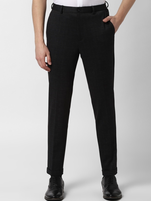 Peter England Men Black Tapered Fit Solid Formal Trousers