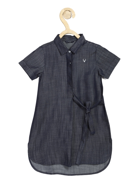 Allen Solly Junior Girls Navy Blue Solid Shirt Dress