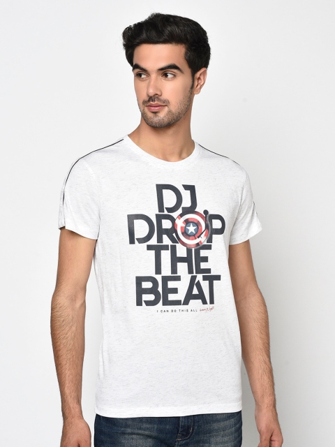Octave Men White & Navy Printed Round Neck T-shirt