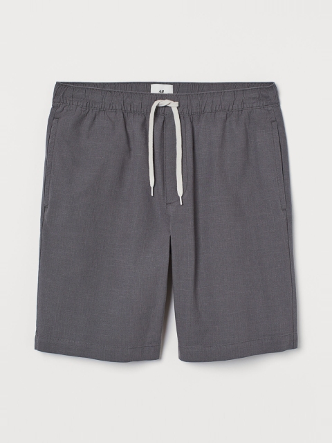 H&M Men Grey Solid Cotton Shorts