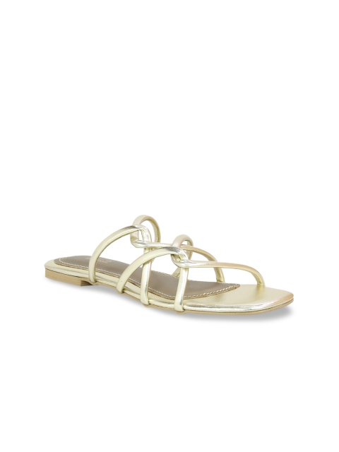 Inc 5 Women Gold-Toned Embellished Open Toe Flats