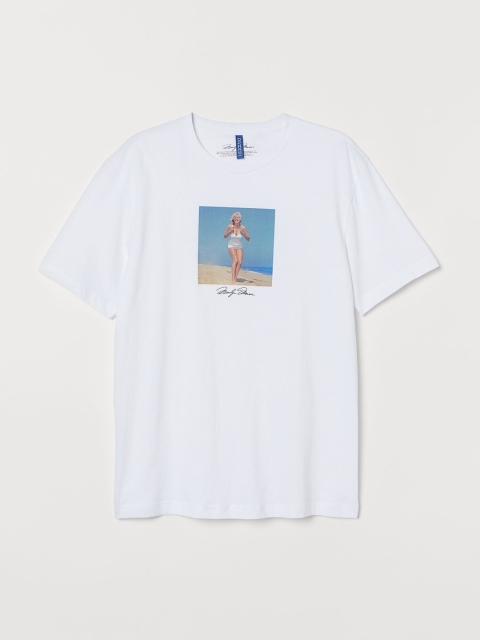 H&M Men White Printed T-Shirt