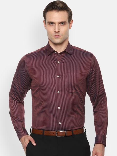 Louis Philippe Men Maroon Slim Fit Self Striped Cotton Formal Shirt