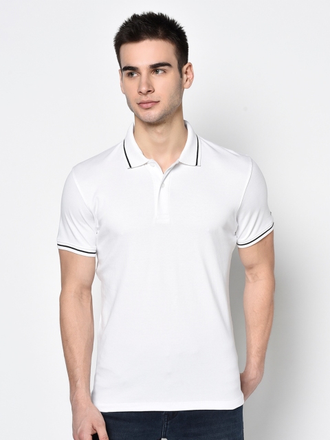 Octave Men White Solid Polo Collar T-shirt