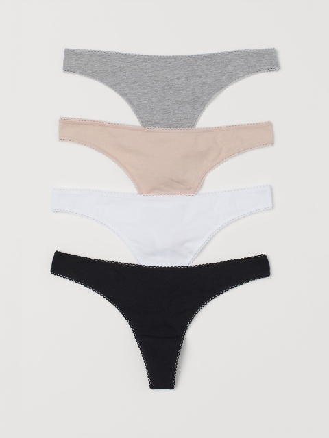 H&M Women 4 Pack Jersey Thong Briefs 0960489001, White
