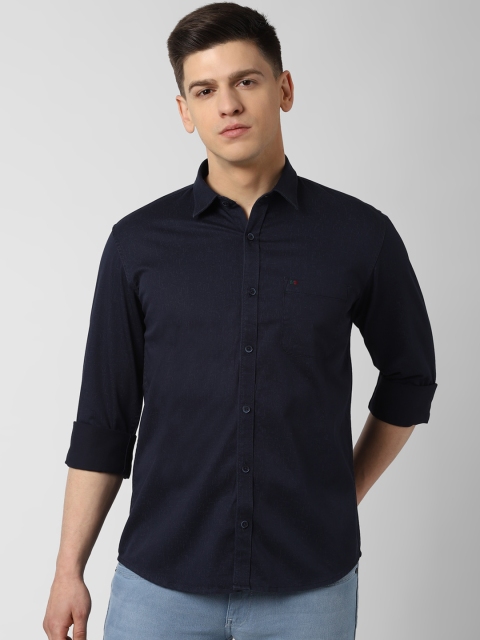 Peter England Casuals Men Navy Blue Slim Fit Solid Casual Shirt