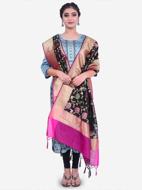 Banarasi Style Black & Pink Woven Design Dupatta