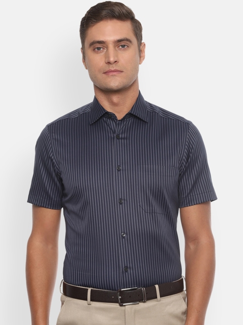 Louis Philippe Men Navy Blue Regular Fit Striped Cotton Formal Shirt