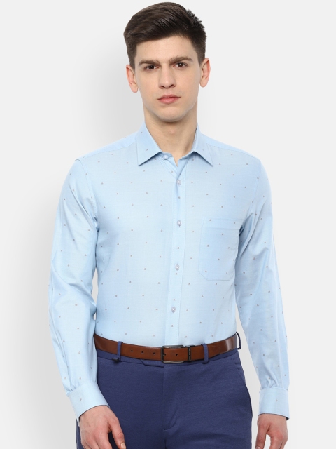 Louis Philippe Men Blue Slim Fit Printed Cotton Formal Shirt